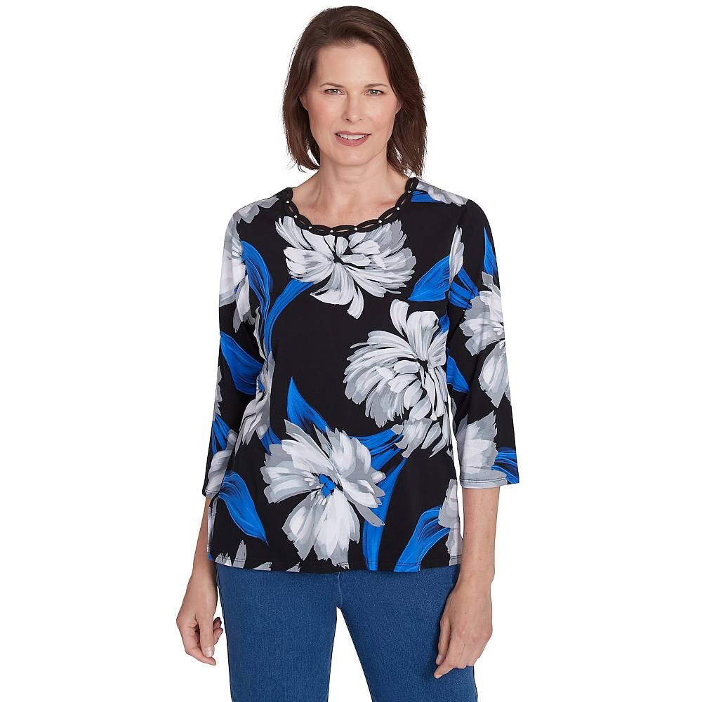 

Футболка с принтом Petite Alfred Dunner Brushstroke, цвет Multi Black