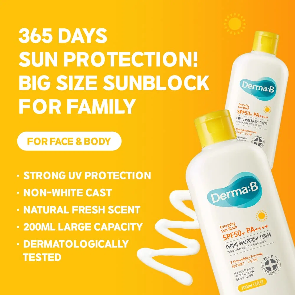 Солнцезащитный крем Everyday Sun Block SPF50+ PA++++ 200 мл от Derma B Derma B — фото 2