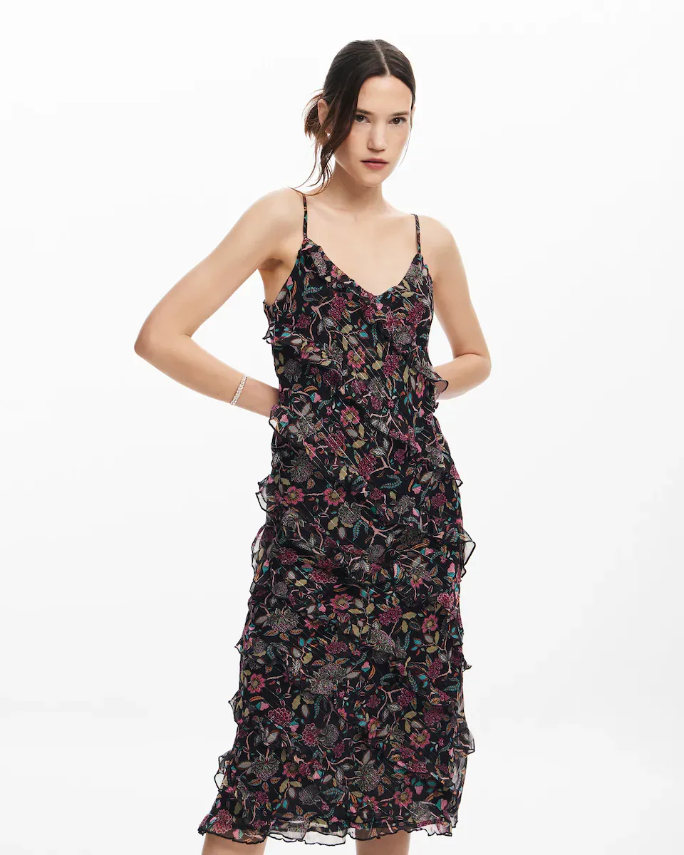 

Платье миди с оборками Desigual, черный