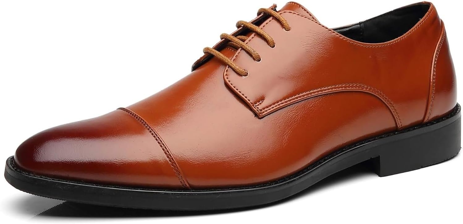 

Мужские классические дерби с квадратным носком на шнуровке, формальные, противоскользящие, дышащие оксфорды, низкие деловые кожаные туфли Generic, коричневый