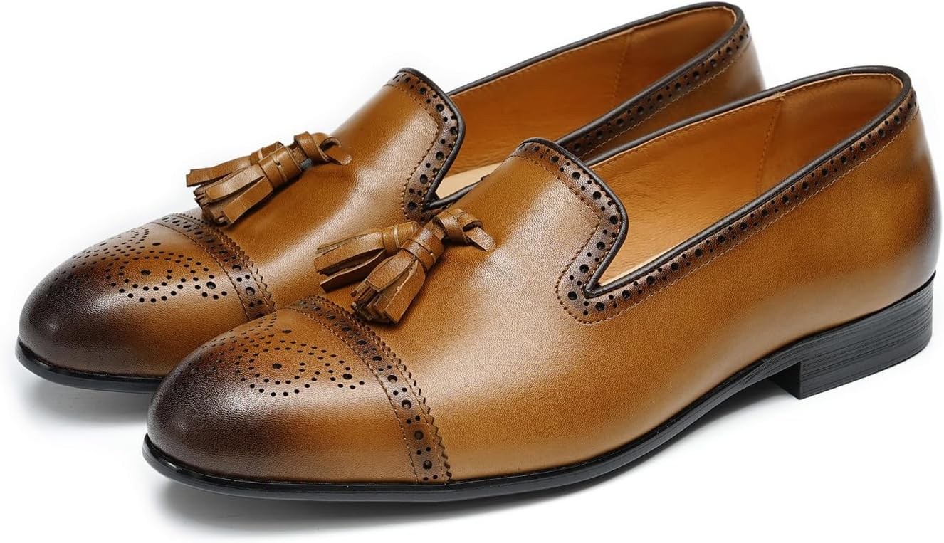 

Мужские туфли с кисточками Santimon из натуральной кожи, Легкие лоферы без шнурков для свадьбы, работы, выпускного и мероприятий в смокингах, коричневый