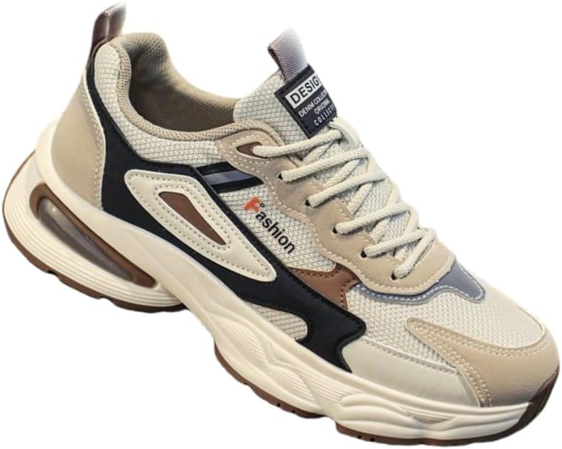 

Мужские модные спортивные кроссовки с толстой подошвой - дышащий верх из сетки - противоскользящая резиновая подошва - подходят для улицы, повседневного ношения и бега Fmshi, бежевый