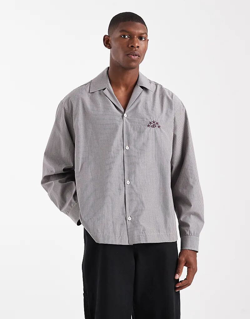 

Рубашка свободного кроя ASOS DESIGN Revere с вышивкой в ​​бежевую полоску