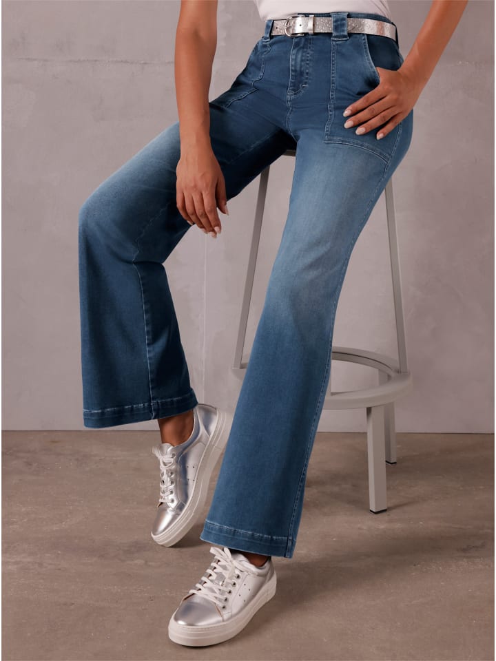 

Creation L Расклешенные джинсы синего цвета, выбеленные