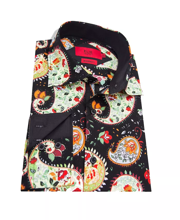 

Черная приталенная рубашка с узором пейсли для больших мальчиков Elie Balleh, черный