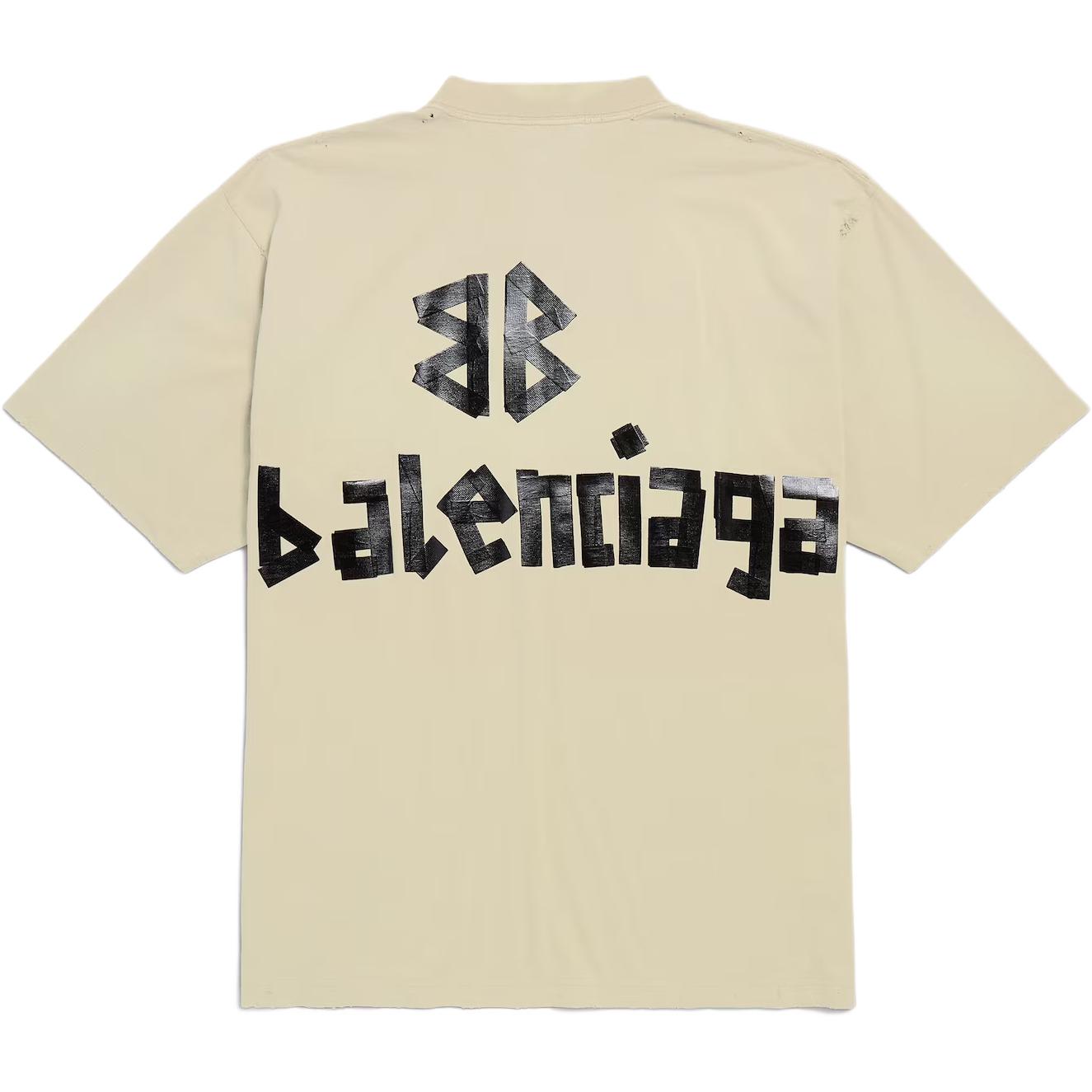 Футболка Cotton с принтом Tape Balenciaga, бежевый — фото 3