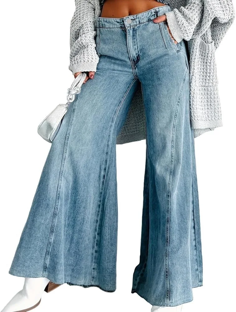 

Женские джинсы plus size wide leg с потертостями mid rise MRNYQBM