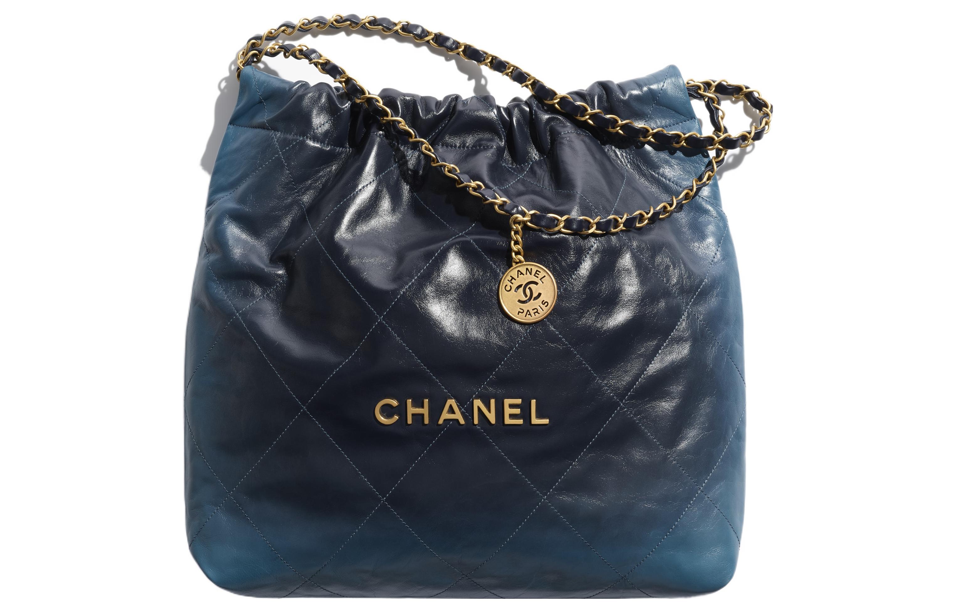 Сумка 22 Bright Calfskin через плечо мини женская градиентная синяя CHANEL — фото 2