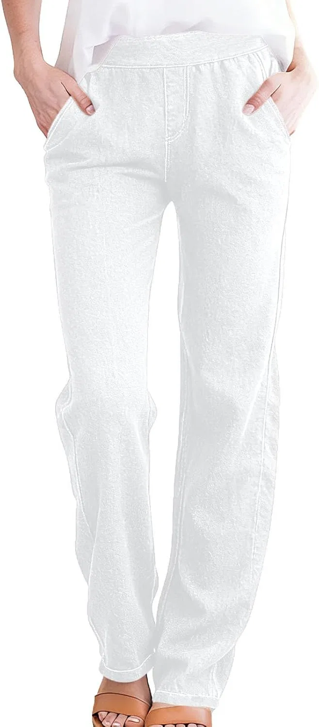 Джинсы для женщин Pull on Denim Pants 2026 модные высокие прямые эластичные повседневные мешковатые брюки с карманами Generic, белый