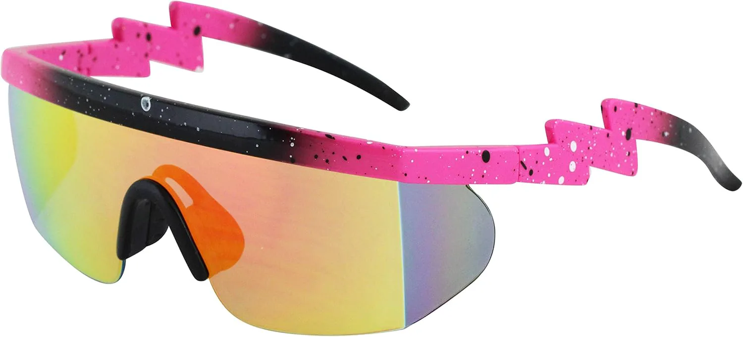 

FLAWLESS EYEWEAR Полуободковые солнцезащитные очки в стиле ретро с радужными зеркальными линзами и зигзагообразным рисунком, Rainbow/Pink and Pinkorange/Mirror