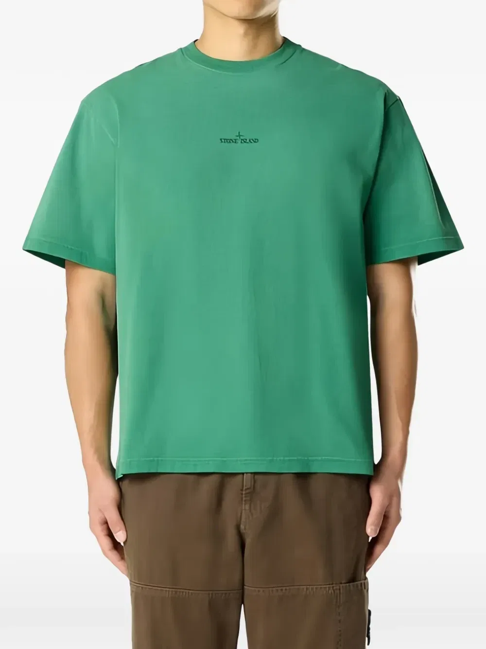 Хлопковая футболка с логотипом Stone Island, зеленый — фото 2