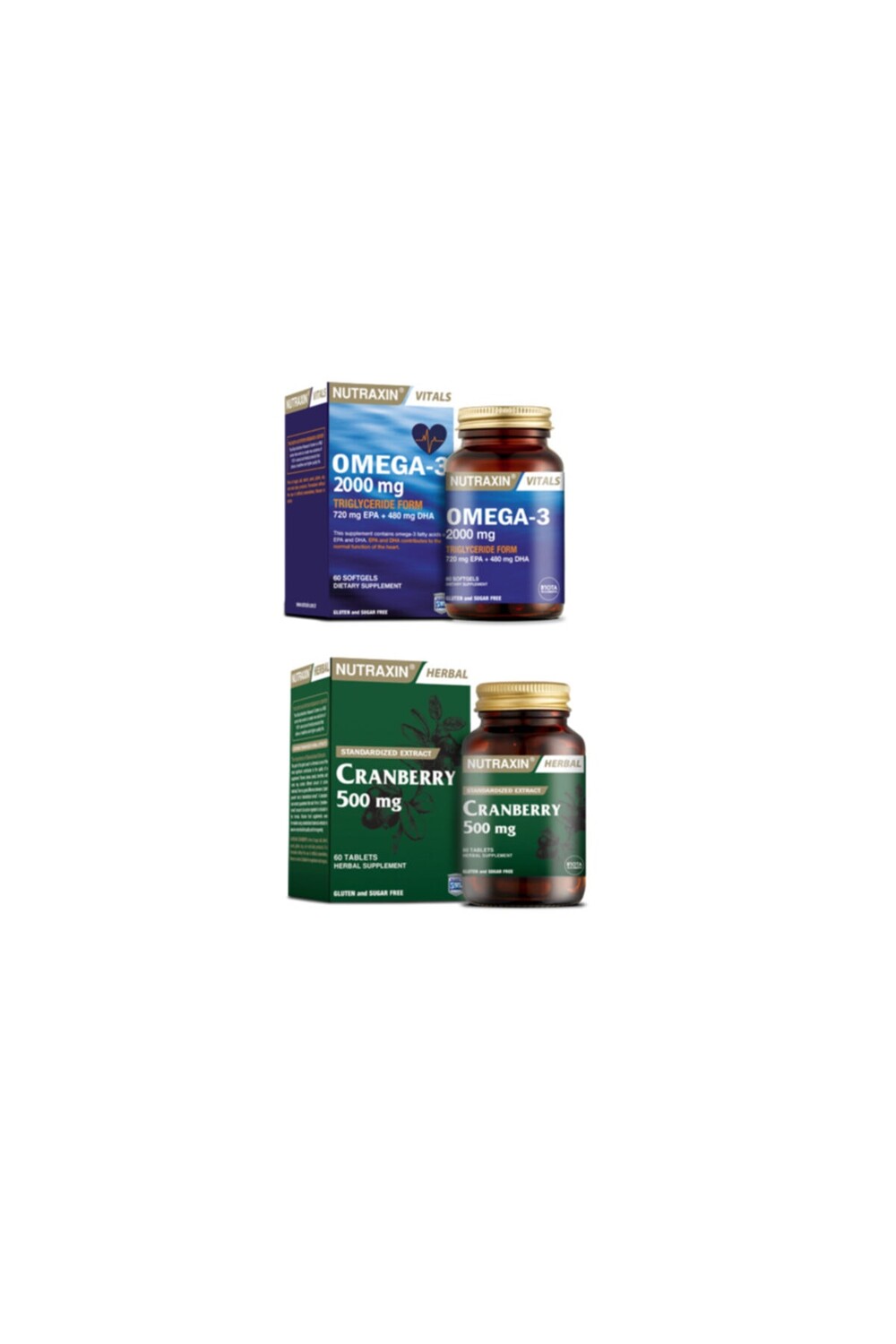 

Nutraxin Омега-3 рыбий жир 2000 мг 60 мягких капсул + клюква 500 мг 60 таблеток
