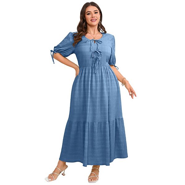 

Платье женское повседневное с завязкой спереди, Plus size Seoria, Navy Blue