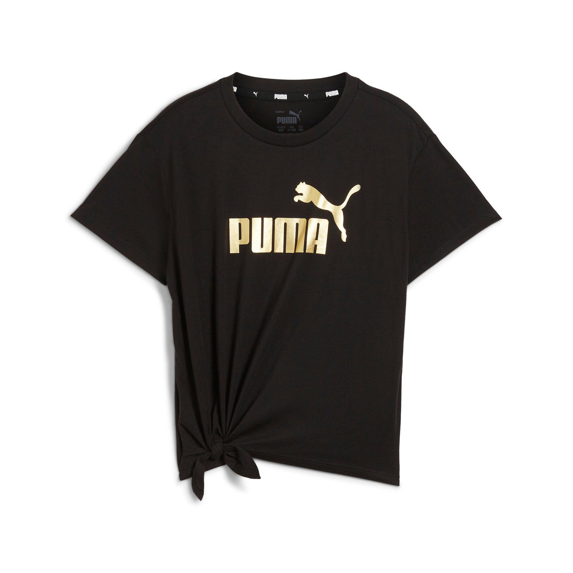 

Футболка PUMA Big Kids' Girls' Essentials+ с узлом и логотипом, черный/золотой