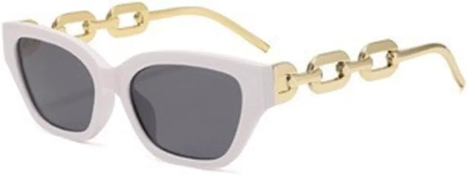 

Винтажные солнцезащитные очки «кошачий глаз» для женщин, модный тренд, маленькие очки с металлической цепочкой, элегантные очки, модные черные очки TYUVIVO, White