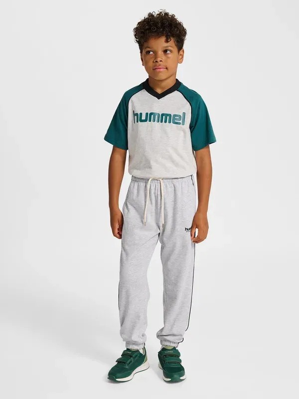 Тренировочные штаны Hummel Hmljr piping tracksuit bottoms, светло-серый меланж черный