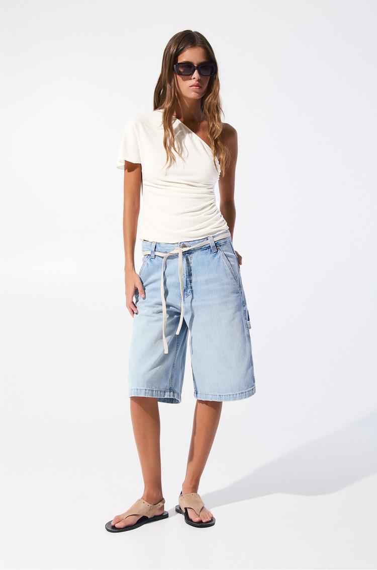 

Асимметричный присборенный топ Pull And Bear, экрю