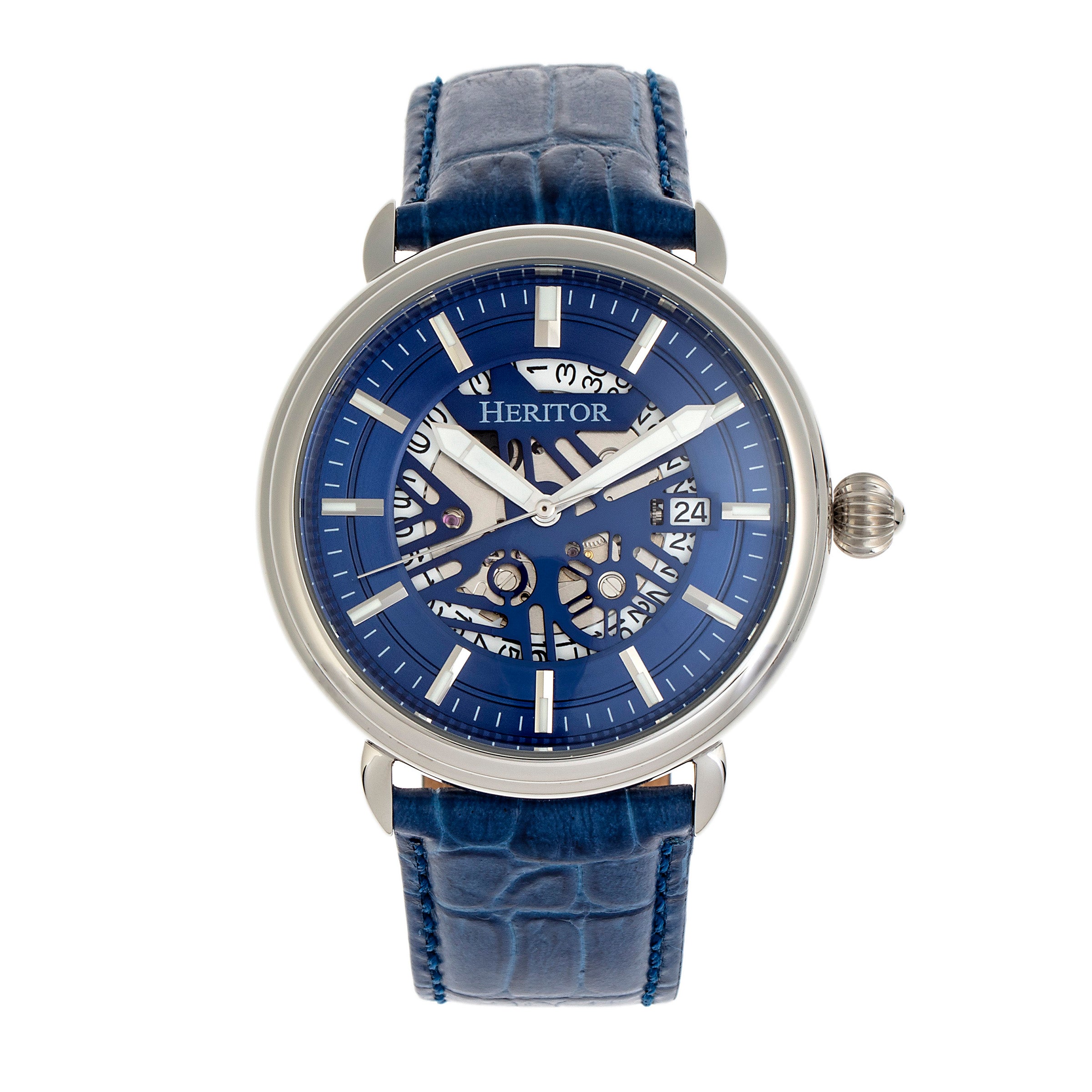 

Часы Mattias с кожаным ремешком и датой Heritor Automatic, синий
