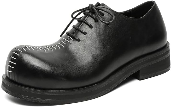 

Мужские туфли Oxford с большим круглым носком, на шнуровке, из натуральной кожи, с массивной платформой, уникальным дизайном строчки, удобные дерби для делового офиса, работы, свадеб, вечеринок и мероприятий Netehadi, черный