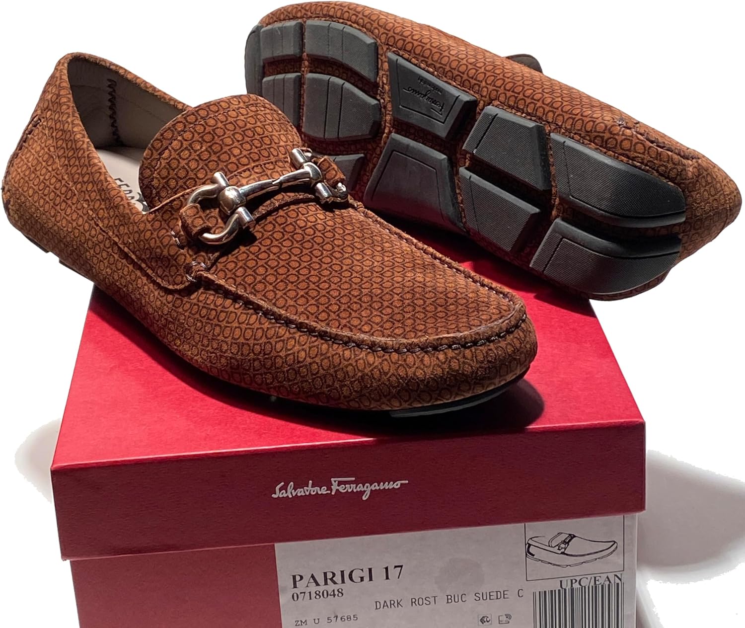 Мужские замшевые мокасины-драйверы Ferragamo Gancini Bit Parigi 17 Brown (Salvatore), initial — фото 3