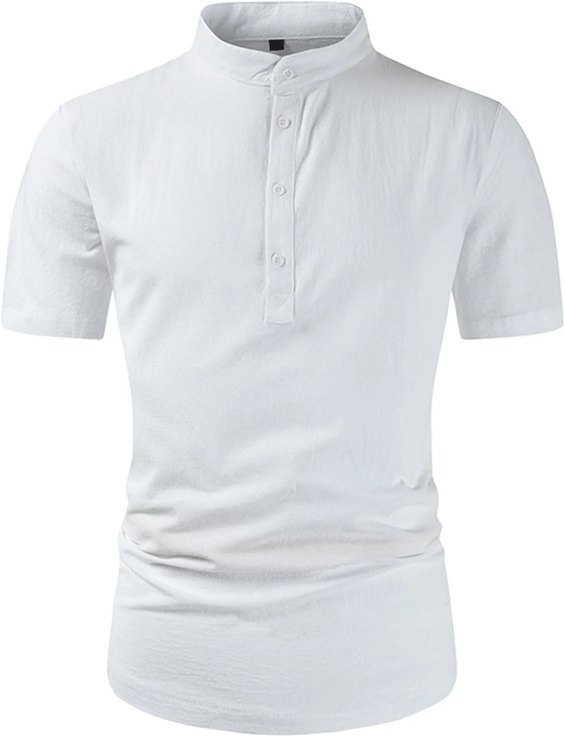 

Мужская летняя футболка-хенли из льна с воротником стойкой и пуговицами SWJGLITTR