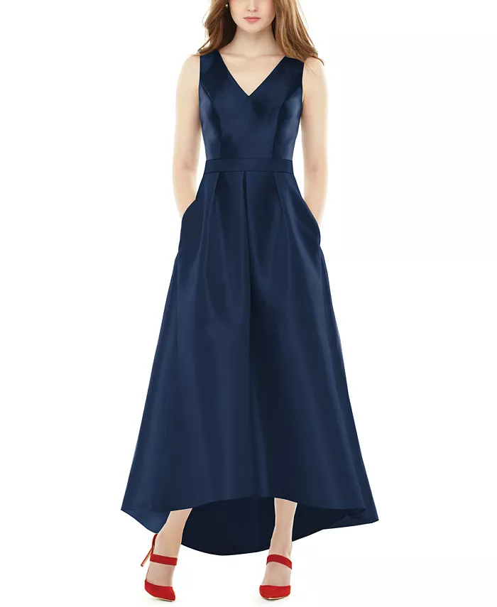 

Женское платье-юбка с плиссировкой без рукавов асимметричного кроя с карманами Alfred Sung, синий