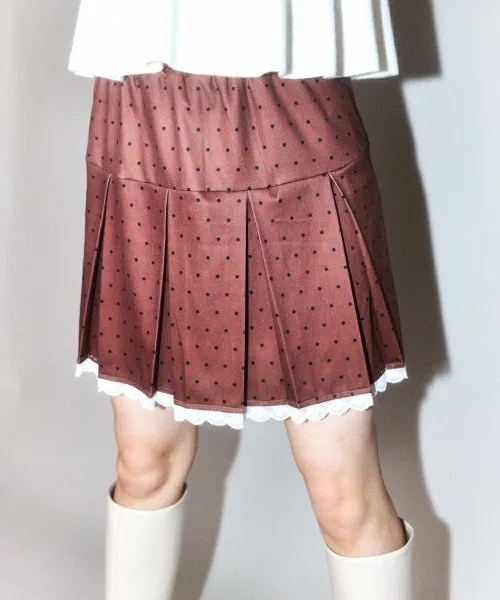 Женская плиссированная юбка в горошек Candy Stripper TINY DOT JERSEY коричневая