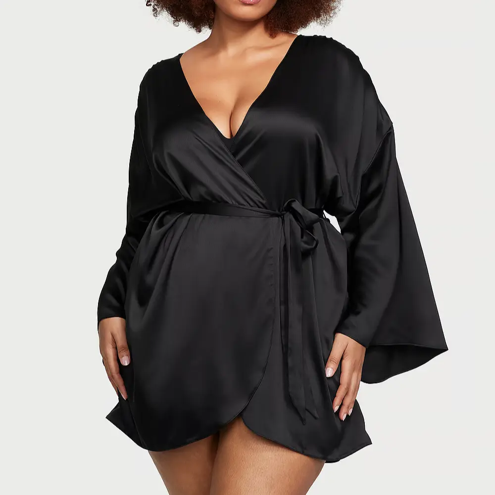 Victoria's Secret Бархатный короткий халат Bride с декором/черный халат для сна Women's Black — фото 3