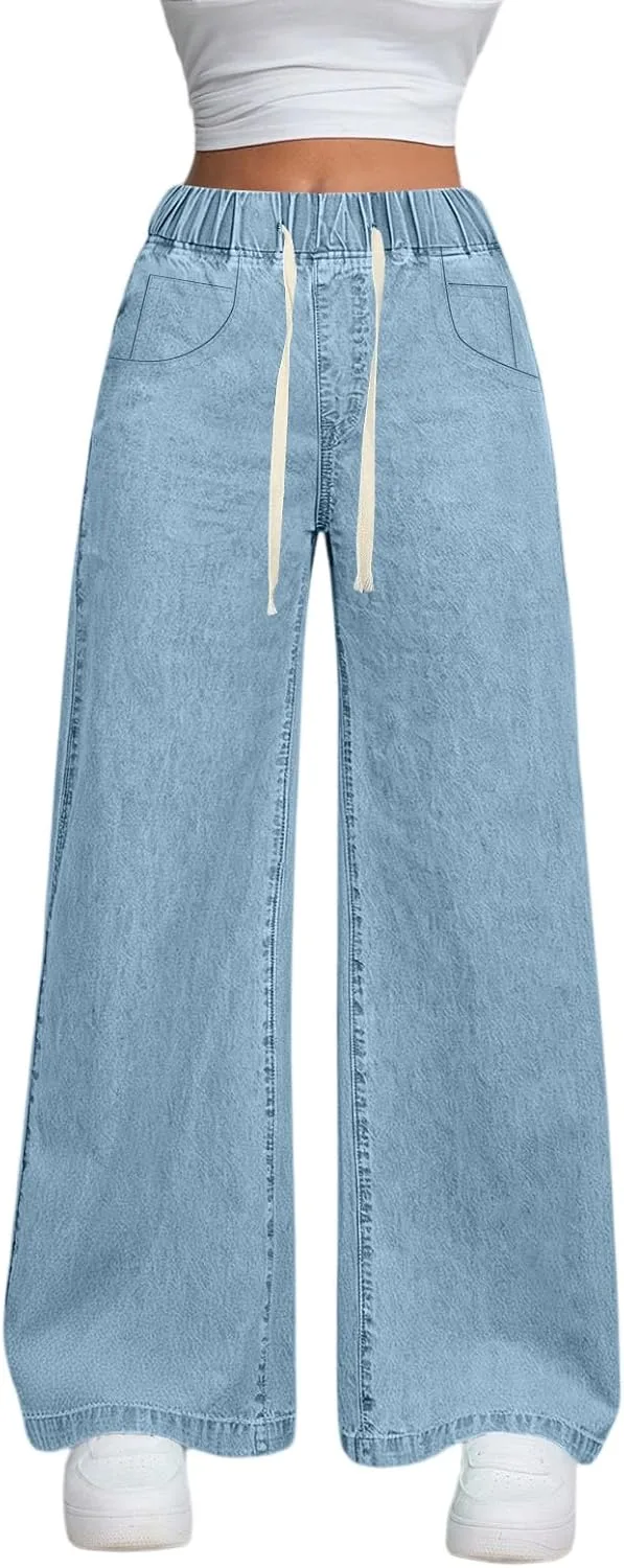 Женские джинсы на шнурке Stretchy Pull On High Waisted Baggy Boyfriend — фото 4