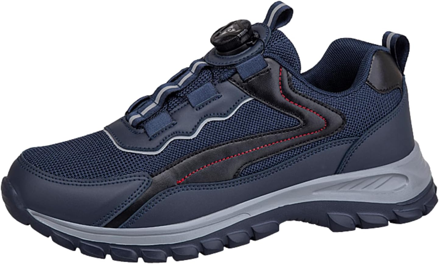 

Мужские кроссовки для быстрой шнуровки для походов на открытом воздухе, дышащие сетчатые спортивные кроссовки с нескользящей подошвой, идеально подходят для треккинга и повседневной носки Aokisx, темно-синий