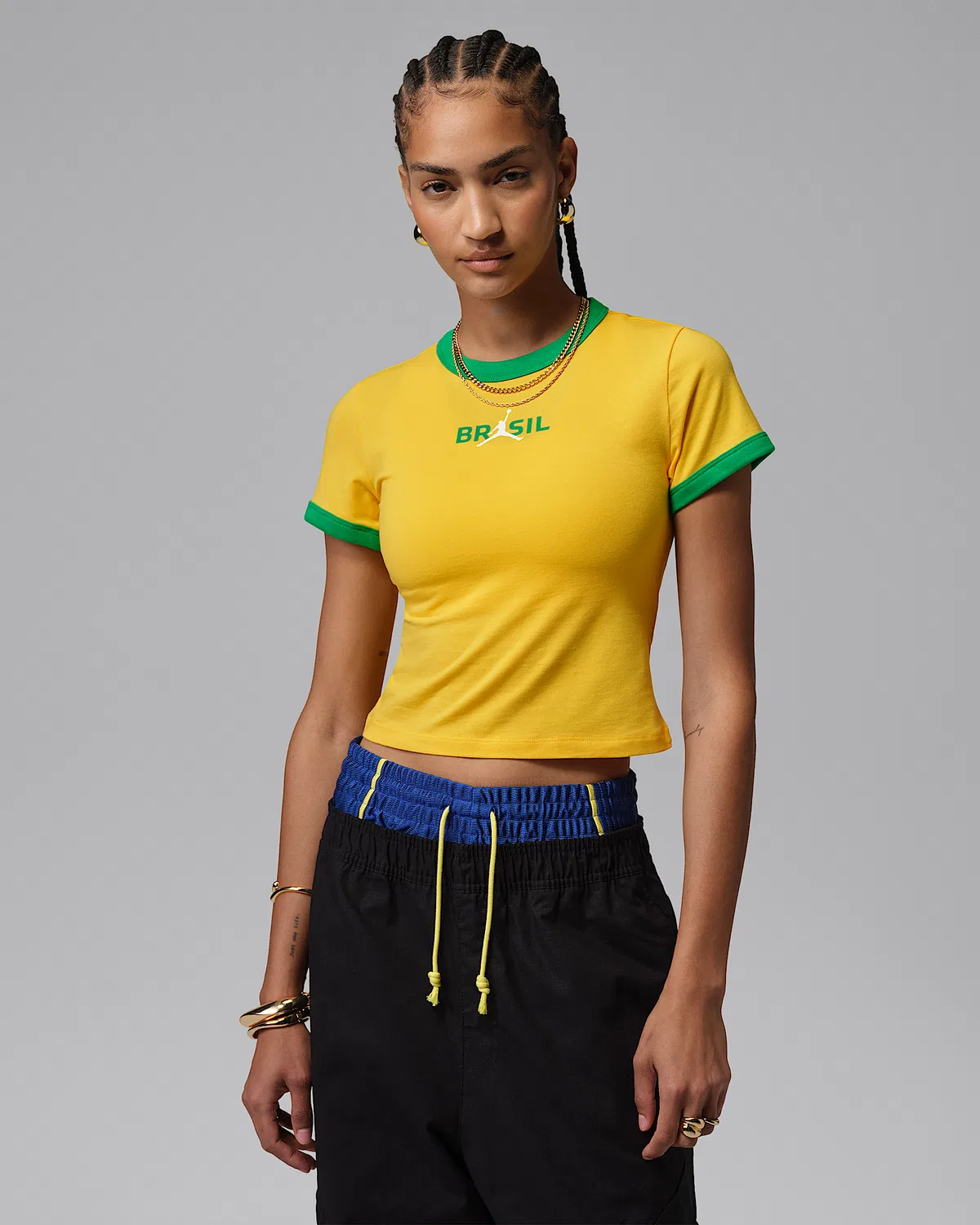 Женская футболка с принтом Brazil Crewneck Jordan, Varsity Maize/Lucky Green