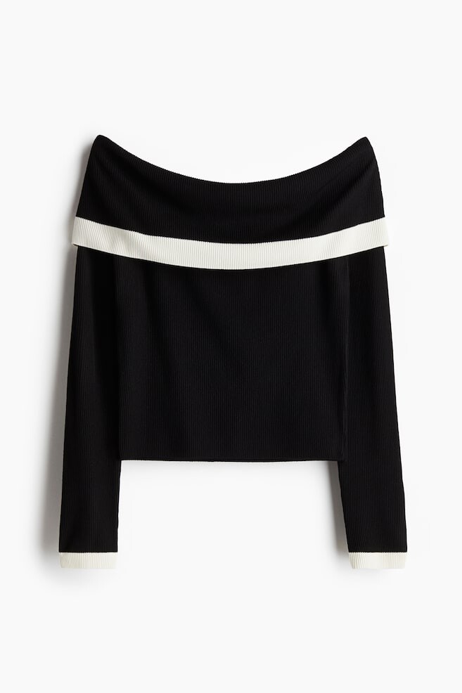 

Свитер с открытыми плечами вязки в рубчик H&M, черный