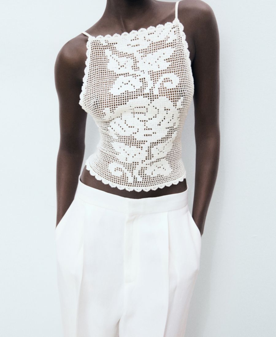 

Женская вязаная крючком блузка с открытой спиной MANGO, Off White