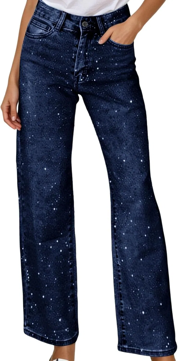 Джинсы с блестками A03 Dark Blue