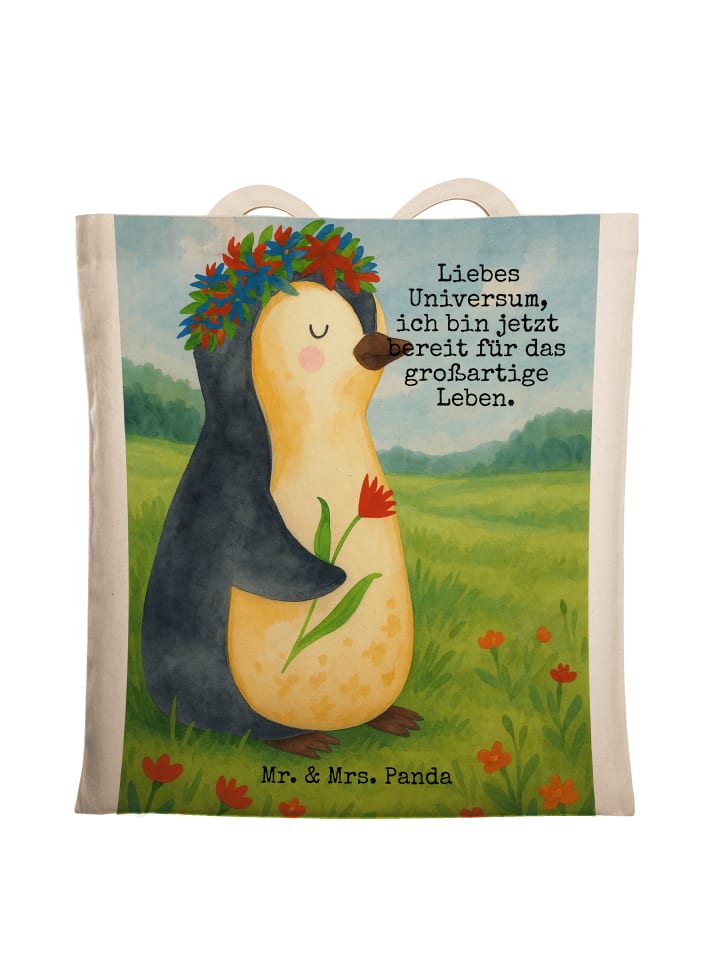 

Mr. & Mrs. Panda Сумка для покупок с цветочным дизайном в виде пингвина и надписью белого цвета