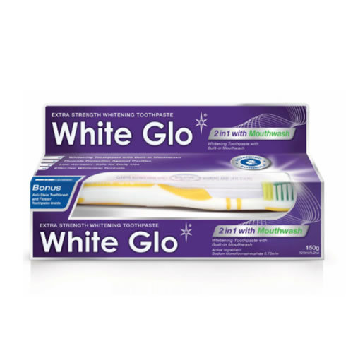 

White Glo, 2в1 с ополаскивателем для полости рта, отбеливающая зубная паста, 100 мл + зубная щетка