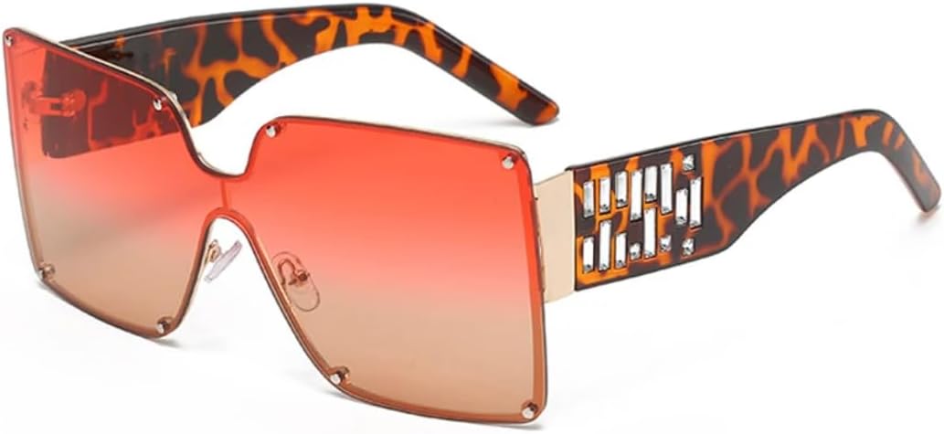 

Роскошные солнцезащитные очки в стиле панк с квадратной оправой и заклепками, цельные, для женщин, с ажурной оправой, для мужчин, для путешествий, с защитой от УФ-излучения UV400 TVTBBVV, Leopard Pink