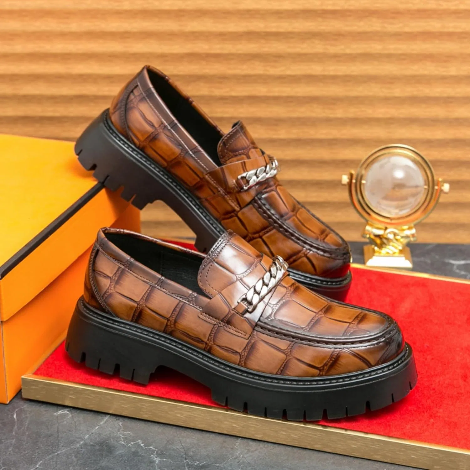 Лоферы мужские из текстурированной кожи на платформе, Penny Loafer, коричневый — фото 3