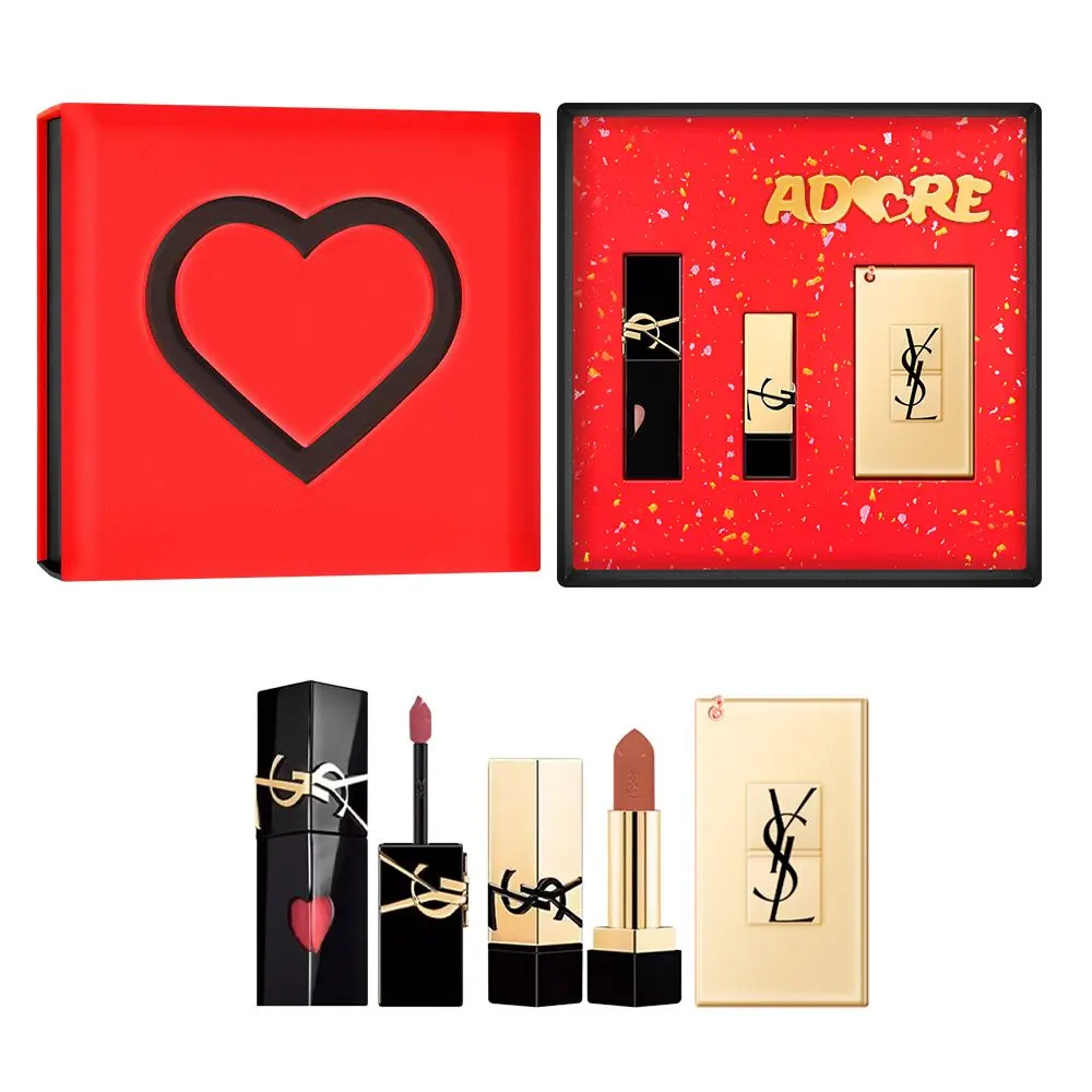 Набор косметики для женщин SAINT LAURENT, Formal Wear Liquid Lipstick #440+Square Tube Lipstick #NM Travel Size 1.3g+YSL Makeup Mirror