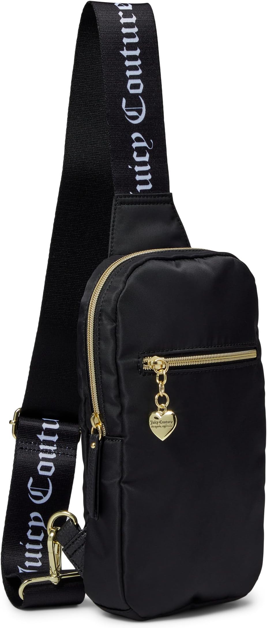 

Рюкзак Juicy Couture Pile On Sling, цвет Solid Black/Black Webbed Strap/White Juicy Gothic Logo Print