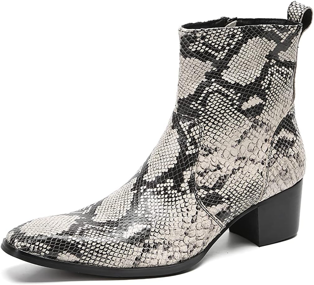 

Мужские мотоциклетные ботинки Santimon Mens, вечеринка, платье, челси, кожа, текстура под кожу змеи, ковбойские ботинки для мужчин, модные повседневные ручной работы западные ботинки, светло-серый