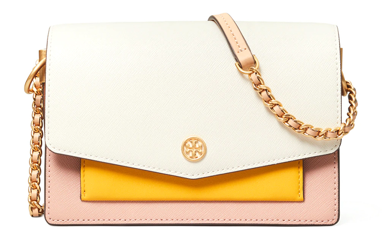 

TORY BURCH Кожаная портативная сумка через плечо женская бело-розовая