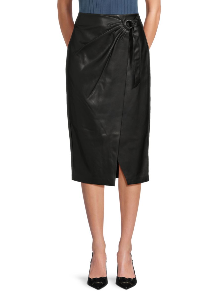 

Юбка миди из искусственной кожи с уплотнительным кольцом T Tahari, черный