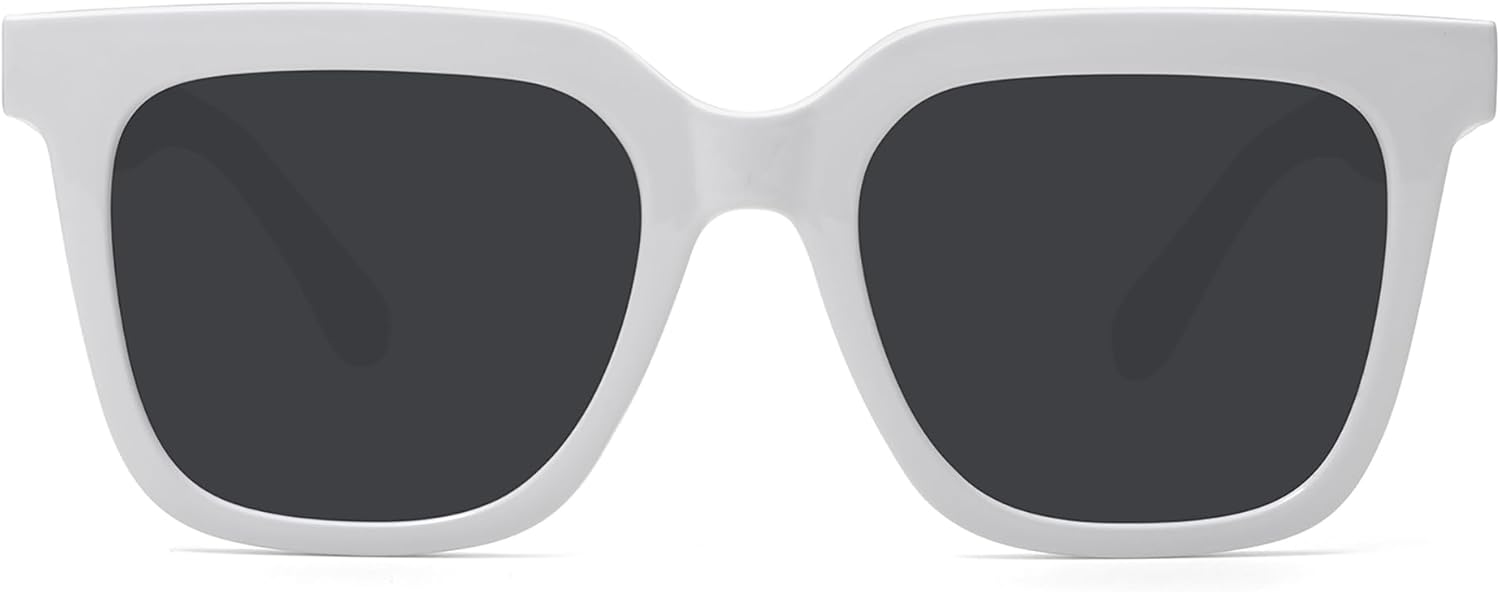 

Большие квадратные солнцезащитные очки, модные поляризованные солнцезащитные очки для женщин и мужчин, классический ретро-стиль, защита от УФ-излучения UV400 Fozono, White / Grey