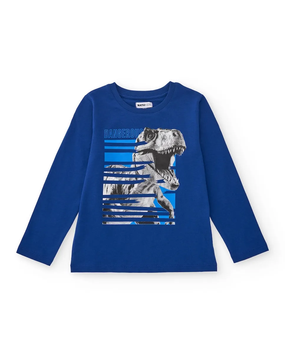 

Детская синяя длинная футболка с принтом динозавра Tuc tuc, синий
