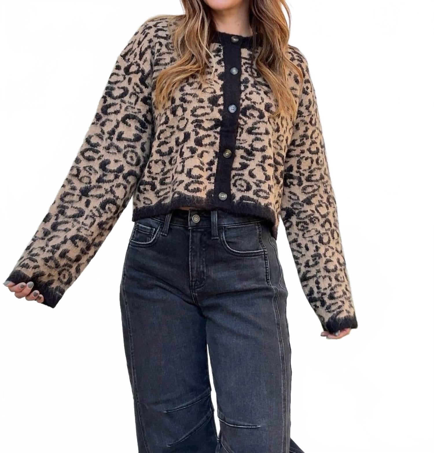 

Кардиган с леопардовым принтом на пуговицах спереди, разноцветный Miou Muse, Multi