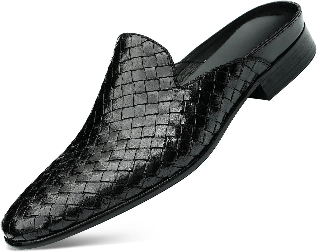 

Мужские мюли Santimon сандалии формальные лоферы из кожи, деловые повседневные плетеные тапочки с открытой спиной, уличная обувь с легким надеванием для мужчин, черный