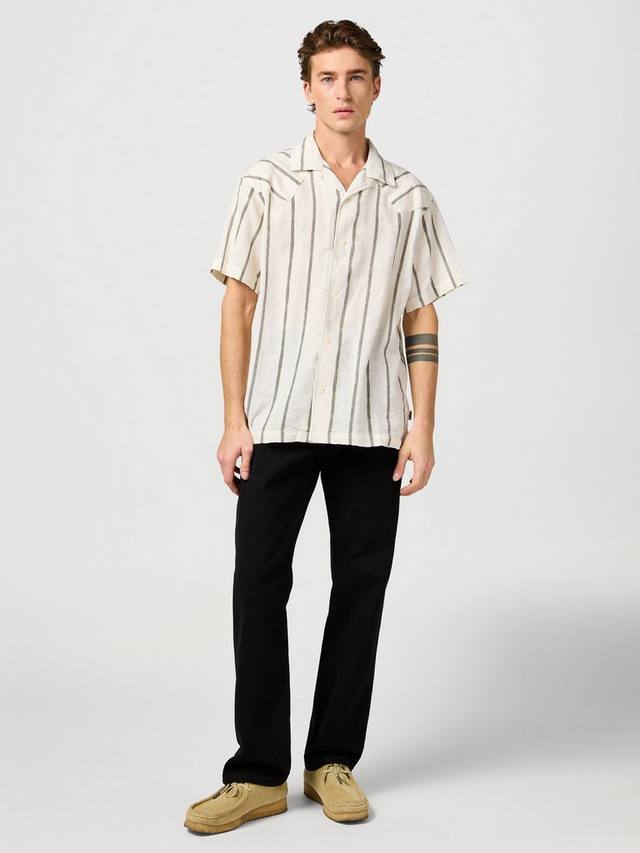 

Короткий рукав Resort в полоску из смеси хлопка и льна Wrangler, Natural Stripe, S