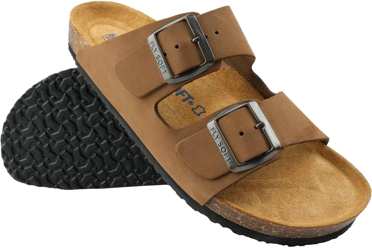 

Мужские сандалии из 100% натуральной кожи - удобная амортизированная подошва Smart Foam, слипоны для повседневного летнего ношения, регулируемая посадка, прочная противоскользящая подошва Fly Soft