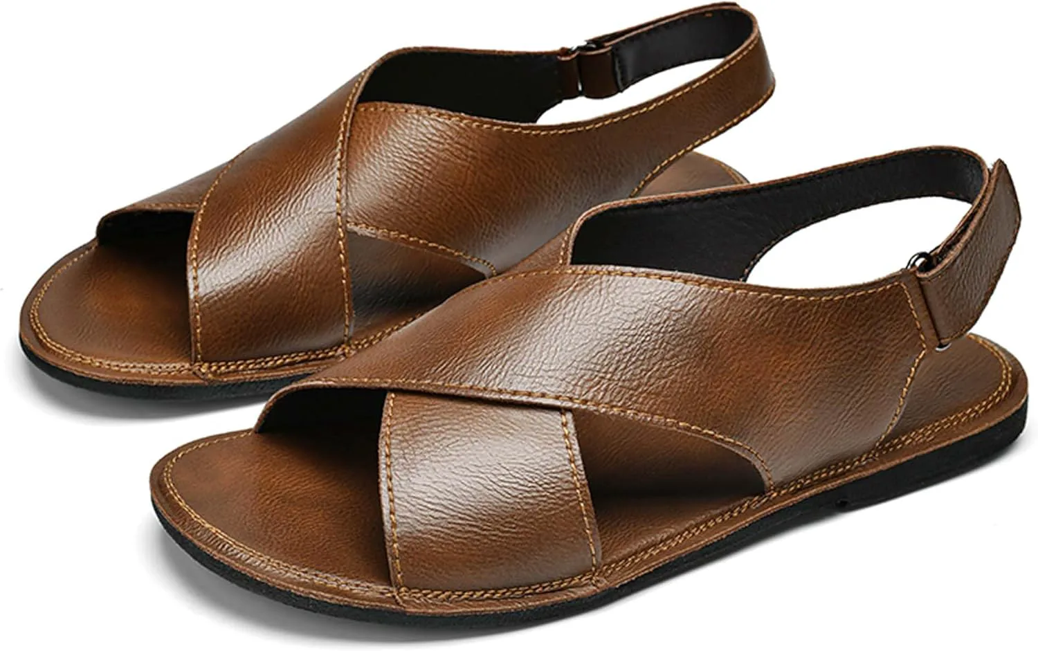 Mens Fashion Leather Roman Сандалии, Breathable Barefoot Сандалии, Open Toe Сандалии Casual Business, suitable for daily walks, beach strolls, driving and so on Vtiao, коричневый — фото 4